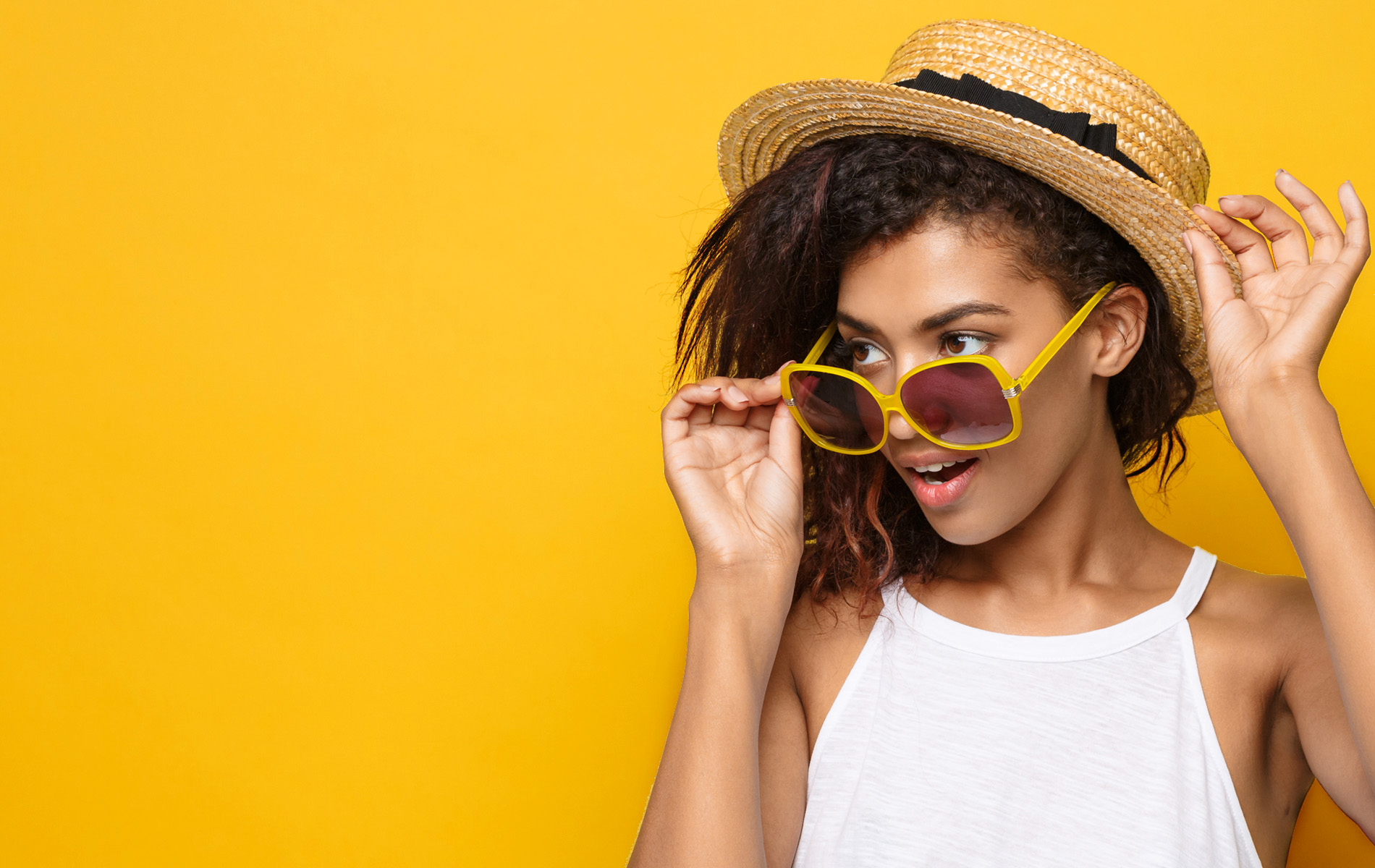 The happy Chinese girl on yellow background The Happy Young Women Yellow Background